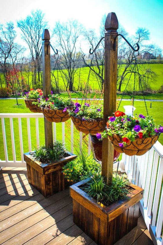 backyard deck ideas on a budget - Hanging Planters